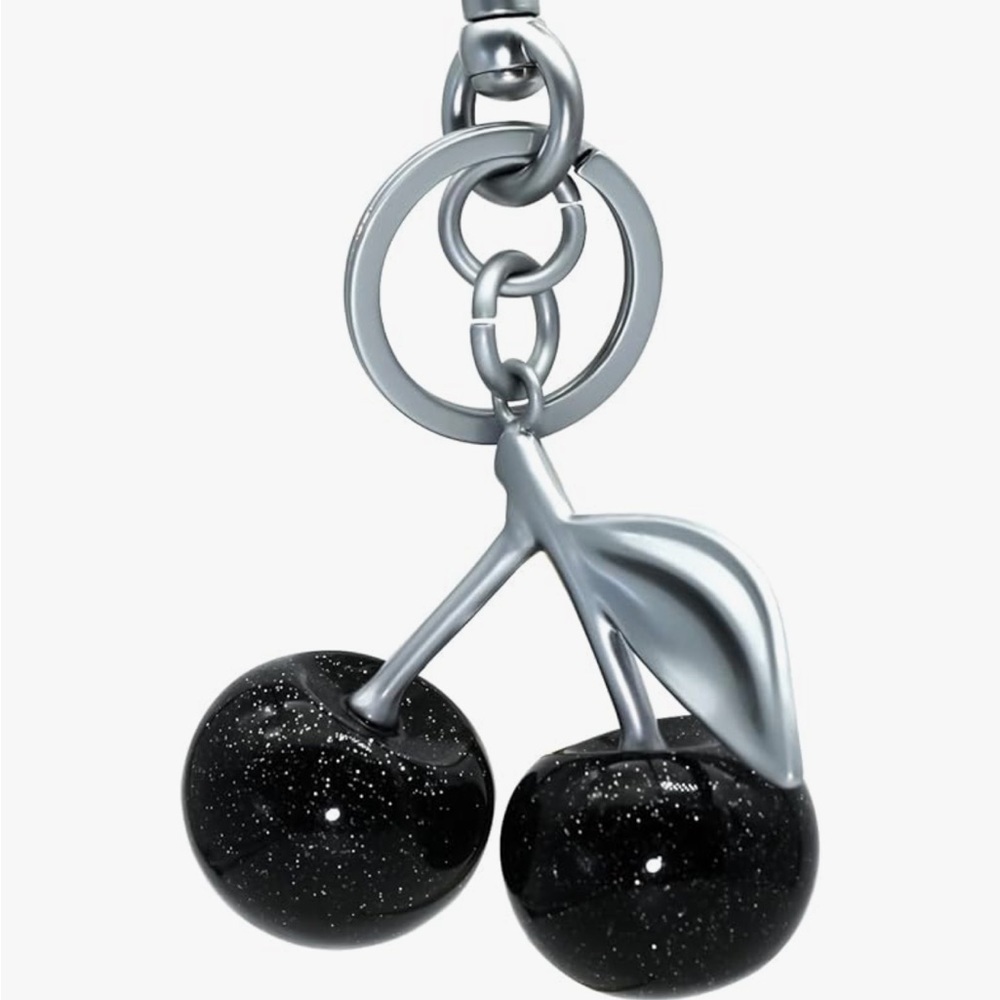 Black cherries keychain with silver hardware